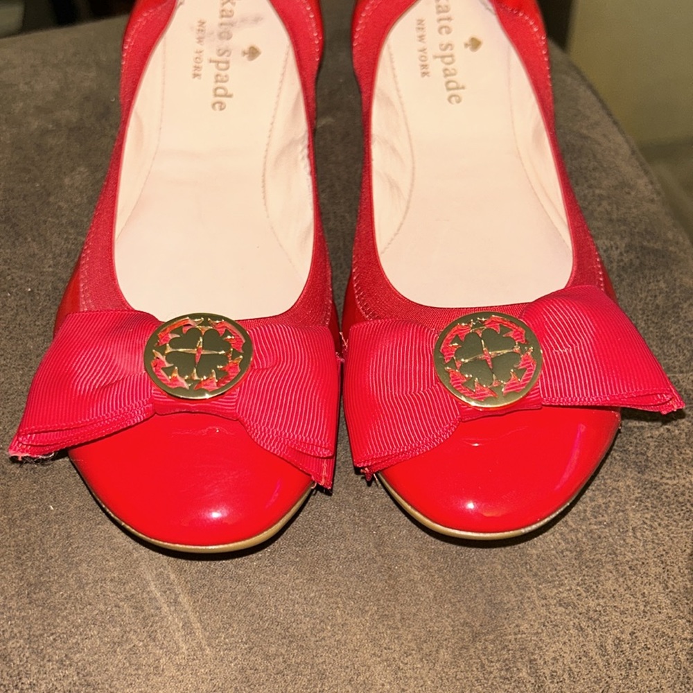 New Kate Spade ♠️ red Ballerina Flats with front bow - Picture 2 of 12